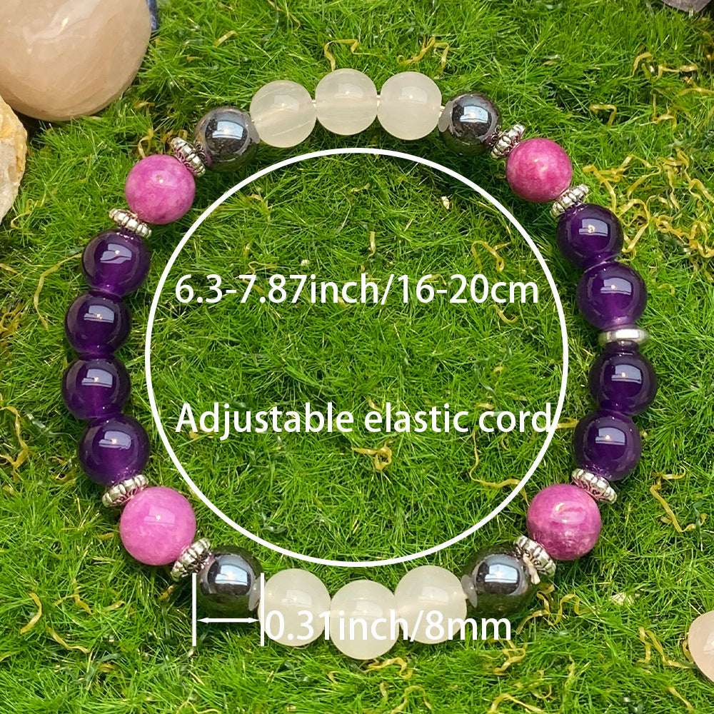 Amethyst Purple Mica Hematite White Crystal Bracelet