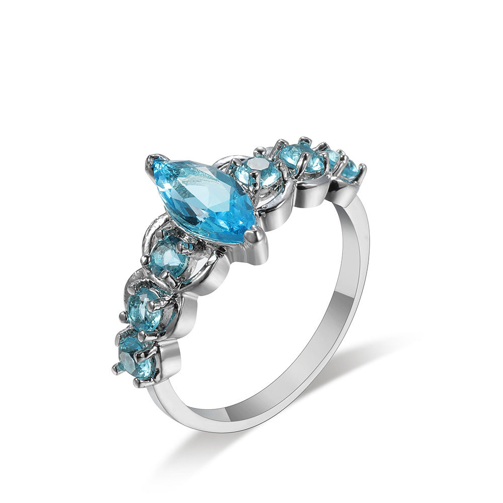 Ocean Blue Zircon Simple And Versatile Copper Ring