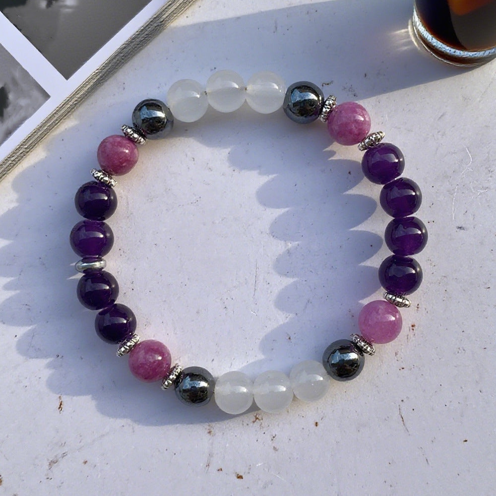 Amethyst Purple Mica Hematite White Crystal Bracelet
