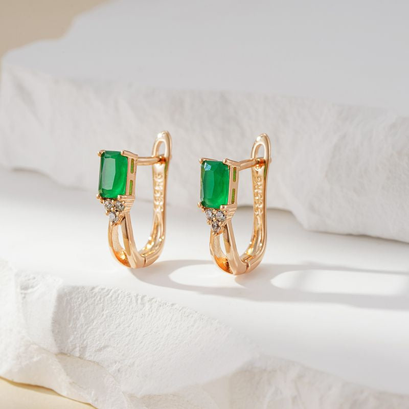 Rose Gold Square Green Zircon Stud Earrings