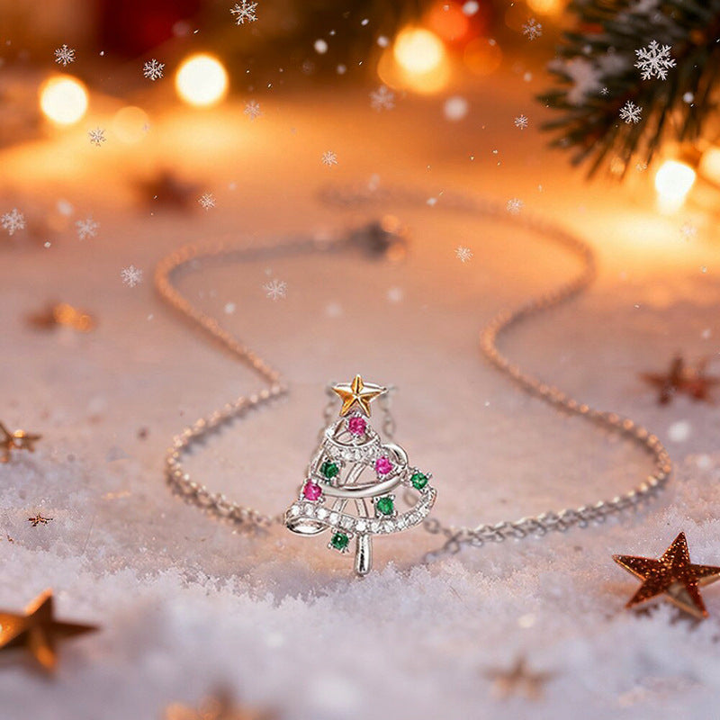 Two-tone Skirt Line Christmas Tree Necklace