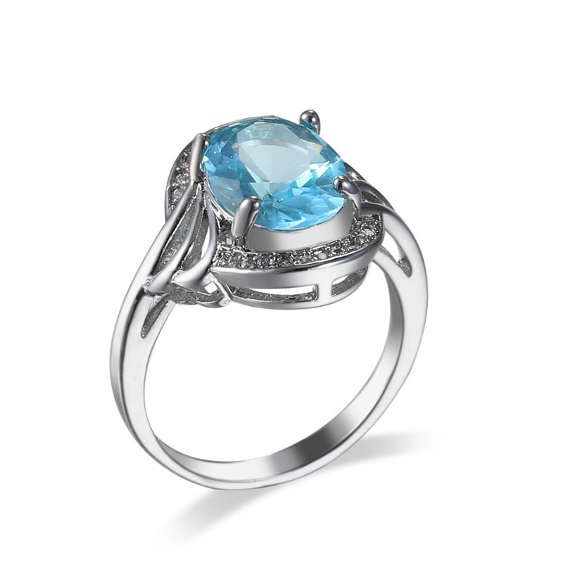 Ocean Blue Zircon Simple And Versatile Copper Ring