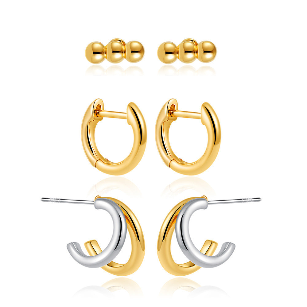 18K Gold INS Wind Geometry Three-piece Ear Buckle Set