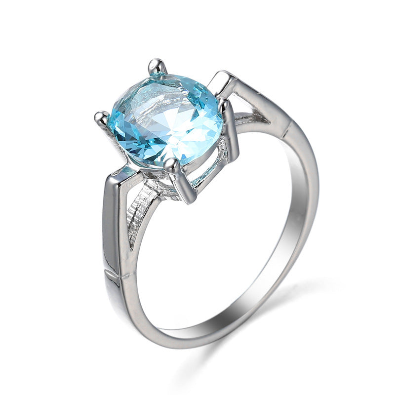 Ocean Blue Zircon Simple And Versatile Copper Ring