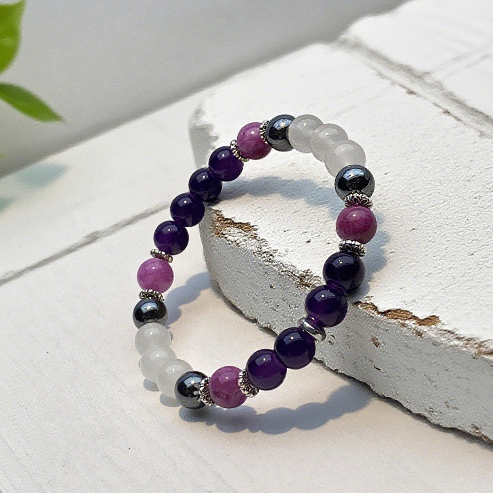 Amethyst Purple Mica Hematite White Crystal Bracelet