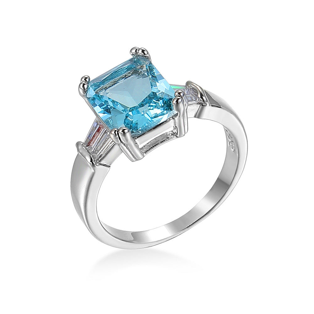 Ocean Blue Zircon Simple And Versatile Copper Ring
