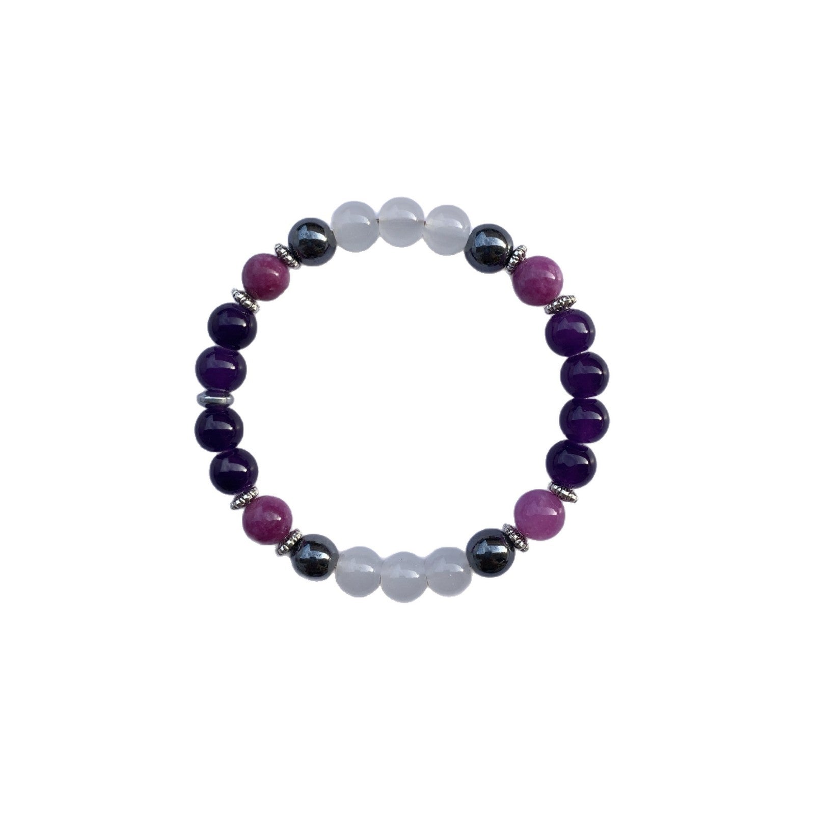 Amethyst Purple Mica Hematite White Crystal Bracelet