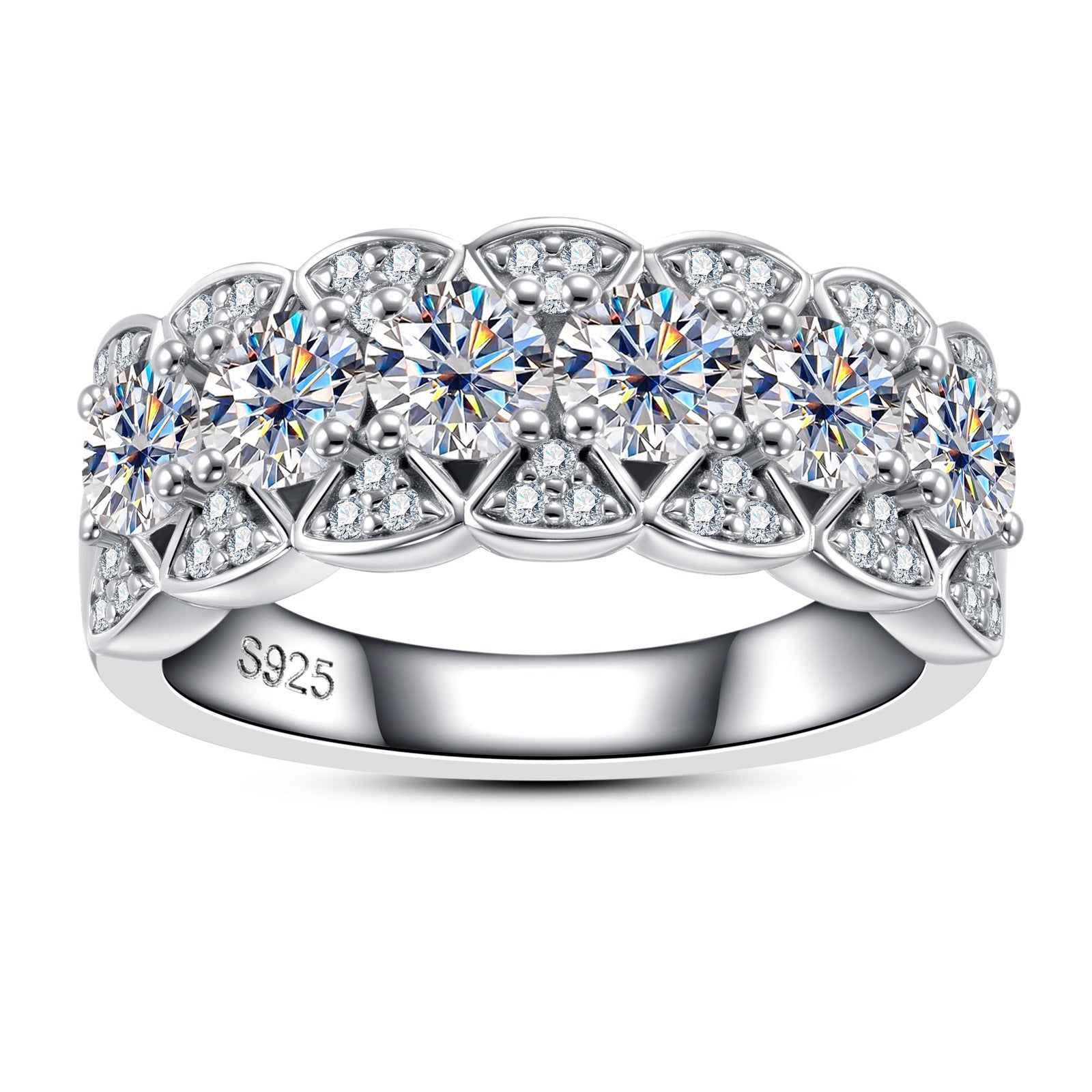 925 Silver Plating 18K Gold Ring Full Moissanite Full Diamond Closed Ring Niche