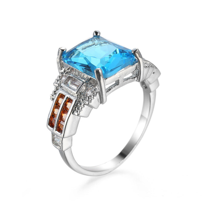 Ocean Blue Zircon Simple And Versatile Copper Ring