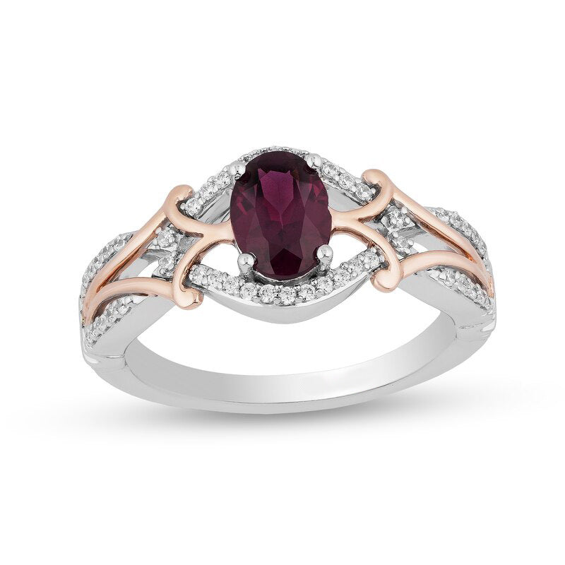 Micro Inlaid Zircon Egg-shaped Amethyst Two-tone Ring