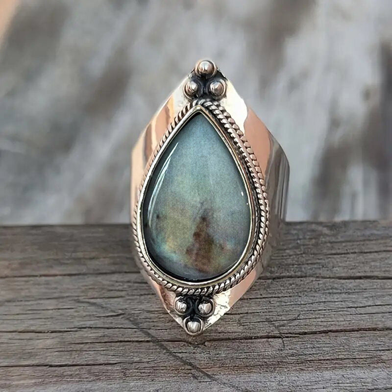 Ring With Teardrop Sticker To Resemble Natural Stone