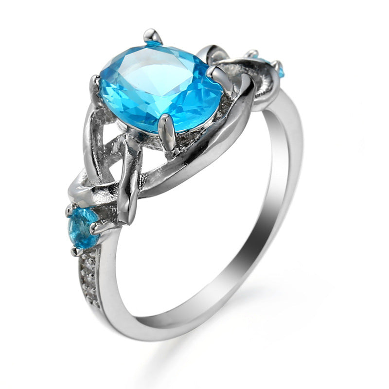Ocean Blue Zircon Simple And Versatile Copper Ring