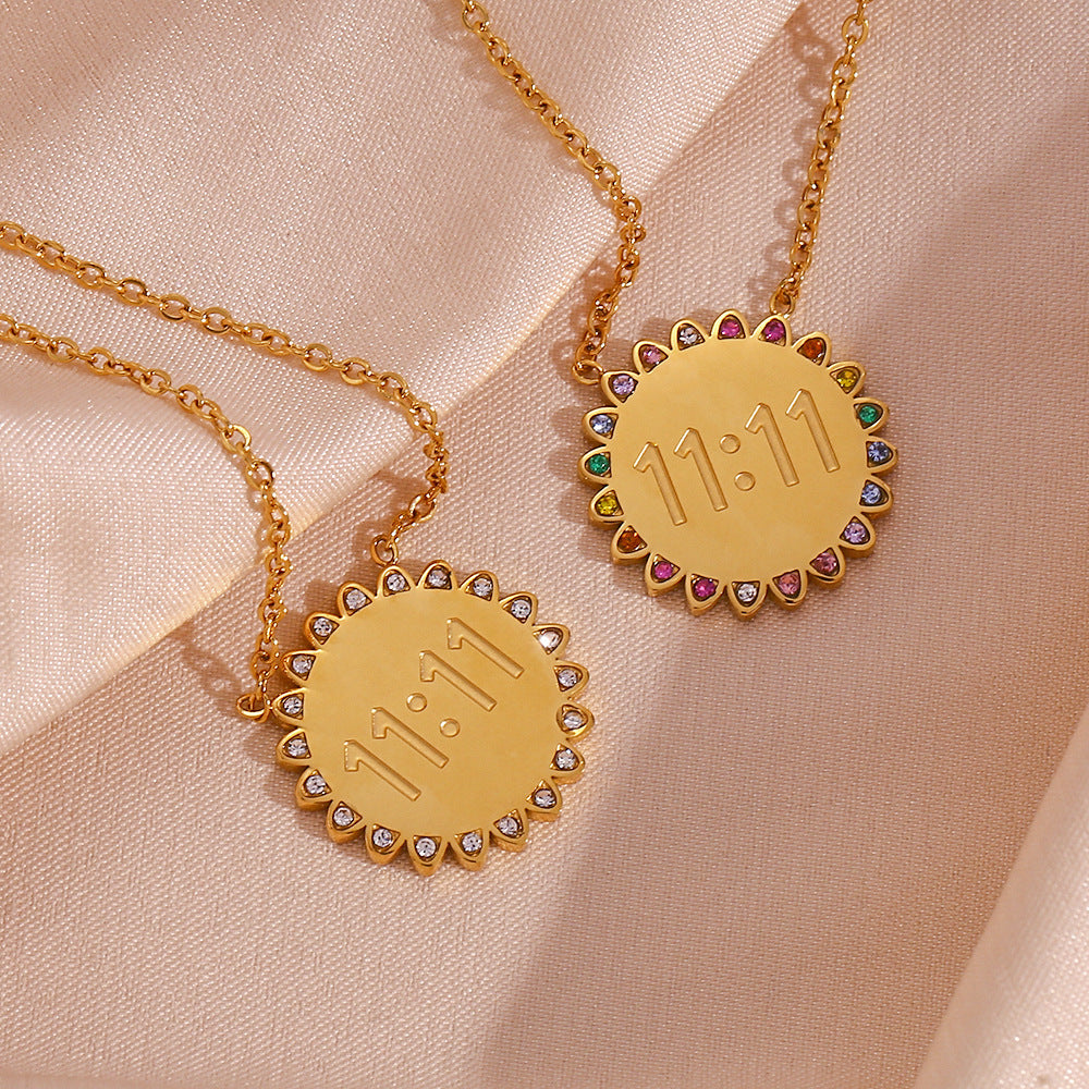 18K Gold Micro Inlay Rhinestone SUNFLOWER Pendant Necklace