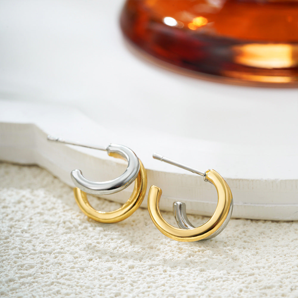 18K Gold INS Wind Geometry Three-piece Ear Buckle Set