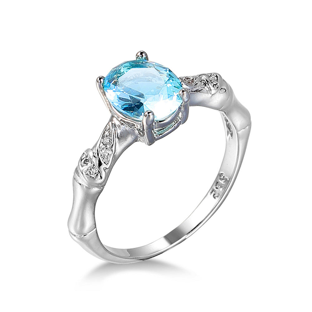 Ocean Blue Zircon Simple And Versatile Copper Ring