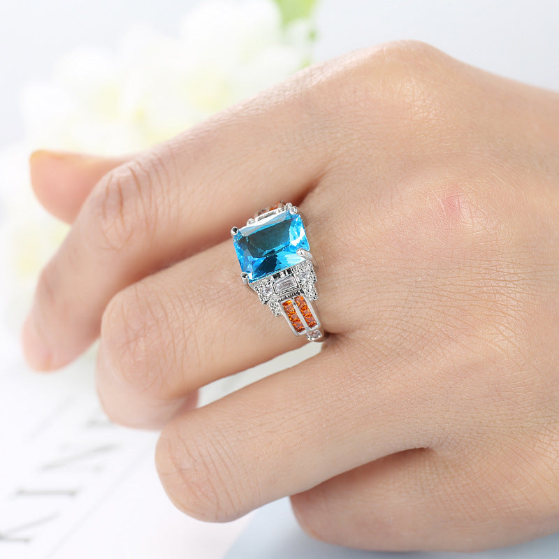 Ocean Blue Zircon Simple And Versatile Copper Ring
