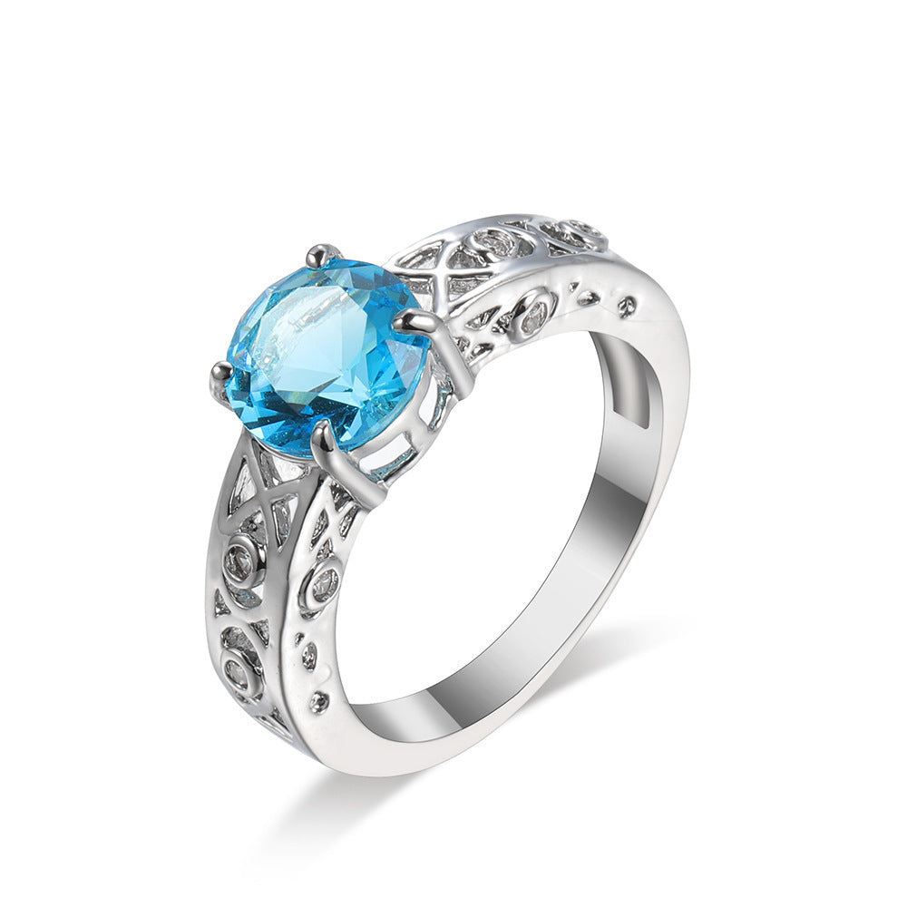 Ocean Blue Zircon Simple And Versatile Copper Ring