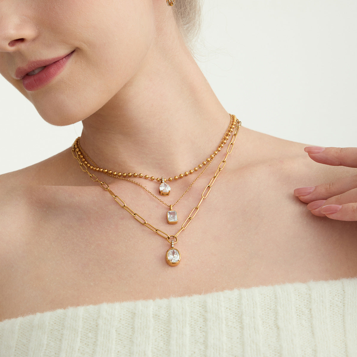 18K Titanium Steel Zircon Necklace Light Clavicle Chain