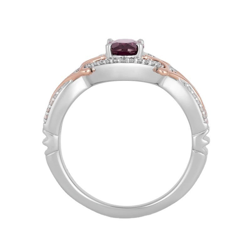 Micro Inlaid Zircon Egg-shaped Amethyst Two-tone Ring